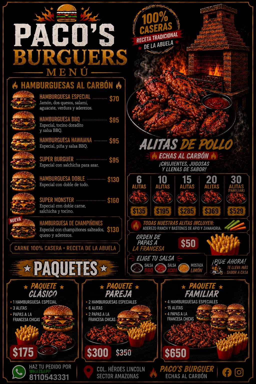 Menú de Paco's Burguer